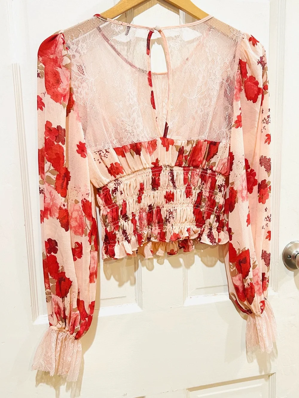 Free People Daphne Floral Lace Peplum Crop Top Peasant Boho Festival Y2K XS